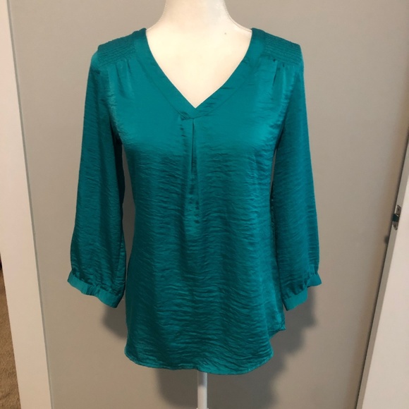 The Limited Tops - Silky Teal V-Neck Blouse